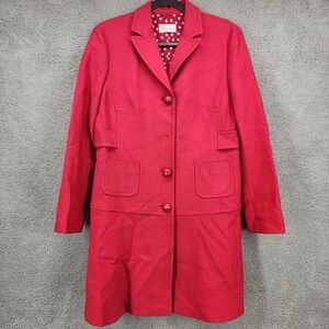 RED Valentino Women's IT 50/ US 14 Red Wool Blend Pea Coat Polka‎ Dot Lining
